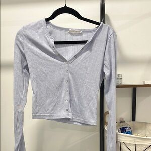 Women's Light Blue/ Purple Button-Up Top